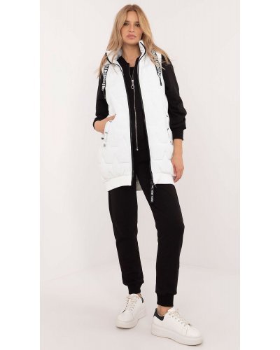 Vesta alba de dama, matlasata, midi, cu gluga, Lournes Veste dama, Vesta alba de dama, matlasata, midi, cu gluga, Lournes - jojofashion.ro