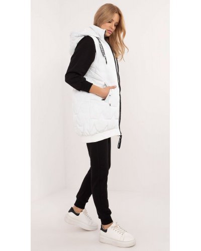 Vesta alba de dama, matlasata, midi, cu gluga, Lournes Veste dama, Vesta alba de dama, matlasata, midi, cu gluga, Lournes - jojofashion.ro