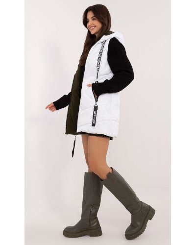 Vesta dama alba cu doua fete, midi, din fas, cu gluga, Sayya Veste dama, Vesta dama alba cu doua fete, midi, din fas, cu gluga, Sayya - jojofashion.ro