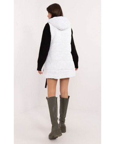 Vesta dama alba cu doua fete, midi, din fas, cu gluga, Sayya Veste dama, Vesta dama alba cu doua fete, midi, din fas, cu gluga, Sayya - jojofashion.ro