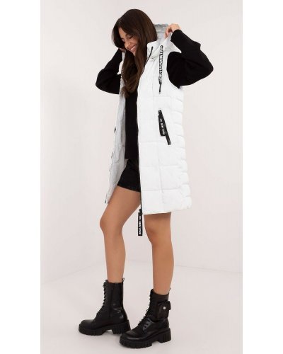 Vesta dama alba matlasata, midi, cu gluga, Shania Veste dama, Vesta dama alba matlasata, midi, cu gluga, Shania - jojofashion.ro