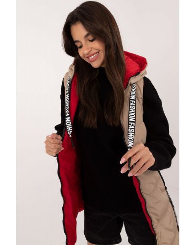 Vesta dama bej cu doua fete, midi, din fas, cu gluga, Sayya1 Veste dama, Vesta dama bej cu doua fete, midi, din fas, cu gluga, Sayya1 - jojofashion.ro