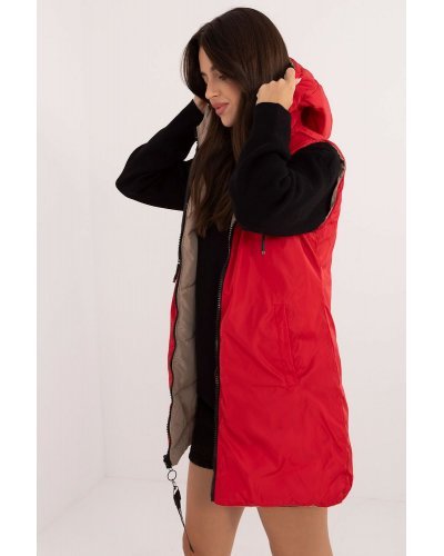 Vesta dama bej cu doua fete, midi, din fas, cu gluga, Sayya1 Veste dama, Vesta dama bej cu doua fete, midi, din fas, cu gluga, Sayya1 - jojofashion.ro