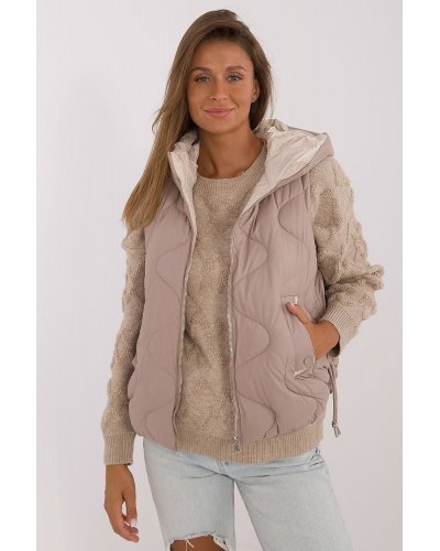 Vesta dama bej MBM, matlasata, cu puf si gluga, Ruky2 Veste dama, Vesta dama bej MBM, matlasata, cu puf si gluga, Ruky2 - jojofashion.ro