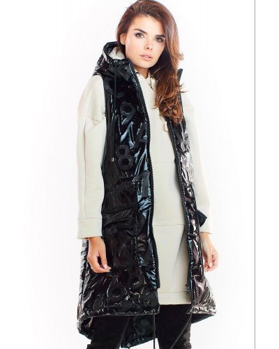Vesta dama lunga asimetrica, neagra, lucioasa, cu gluga si buzunare, Shauna Vesta dama lunga asimetrica, neagra, lucioasa, cu gluga si buzunare, Shauna - jojofashion.ro