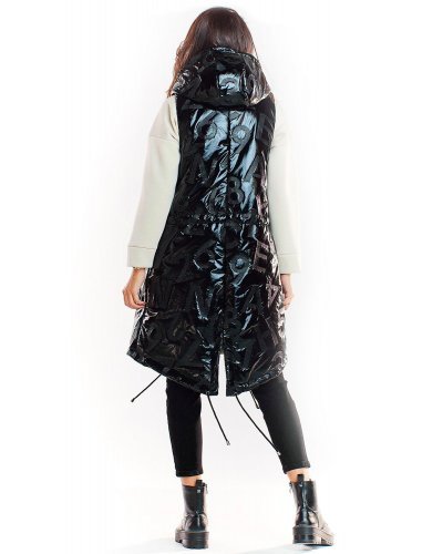 Vesta dama lunga asimetrica, neagra, lucioasa, cu gluga si buzunare, Shauna Vesta dama lunga asimetrica, neagra, lucioasa, cu gluga si buzunare, Shauna - jojofashion.ro