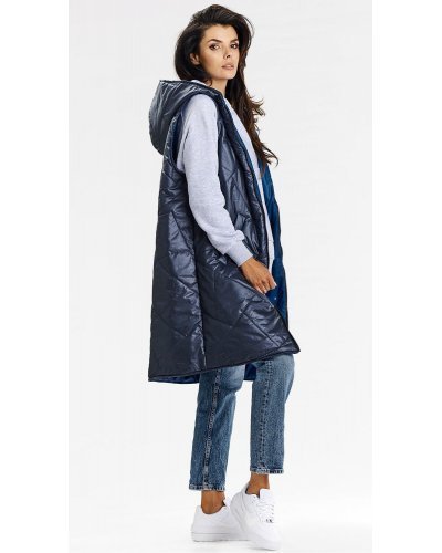 Vesta dama lunga, cu doua fete, bleumarin, cu gluga, Nehir Vesta dama lunga, cu doua fete, bleumarin, cu gluga, Nehir - jojofashion.ro