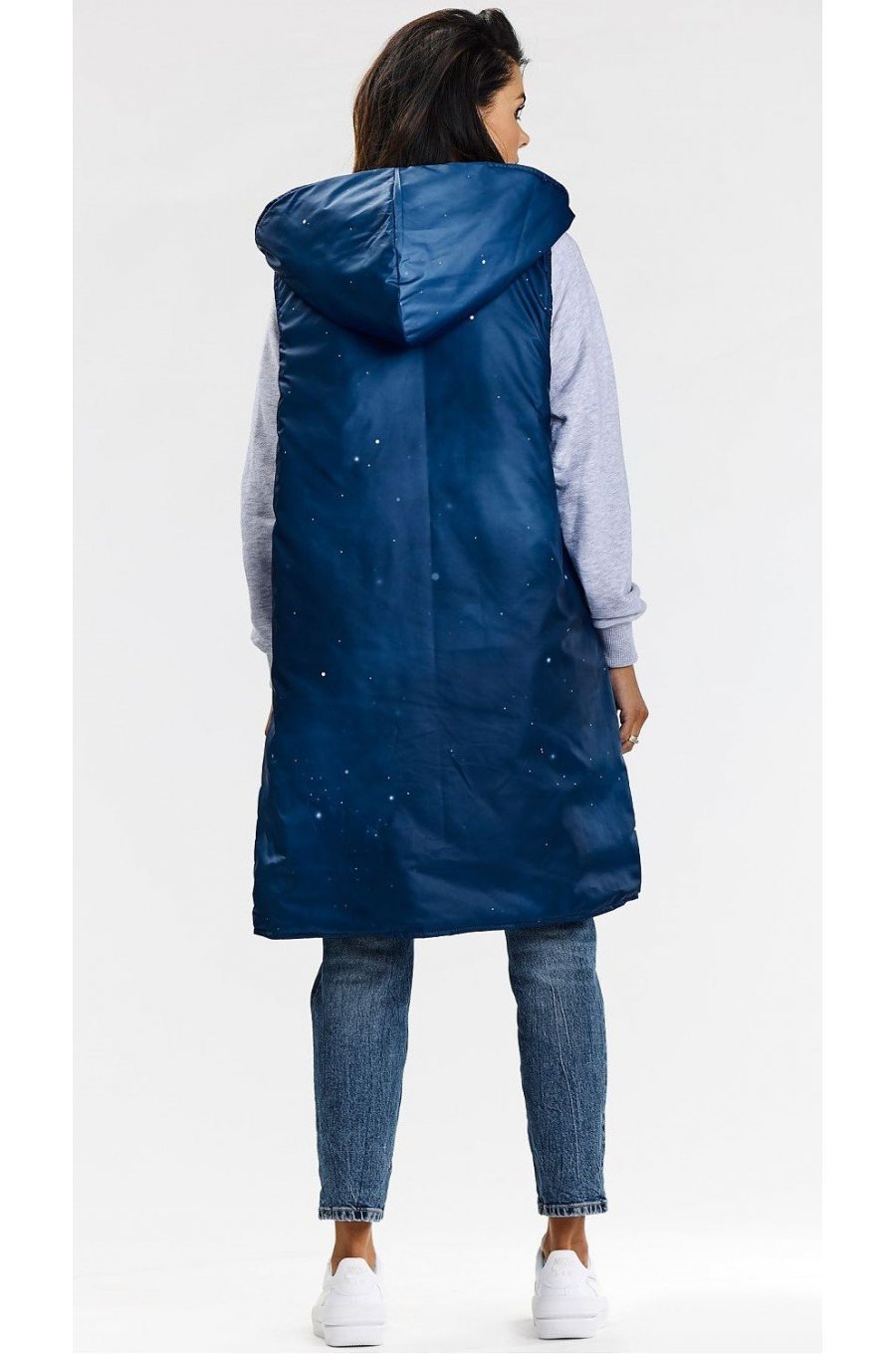 Vesta dama lunga, cu doua fete, bleumarin, cu gluga, Nehir Vesta dama lunga, cu doua fete, bleumarin, cu gluga, Nehir 3 - jojofashion.ro