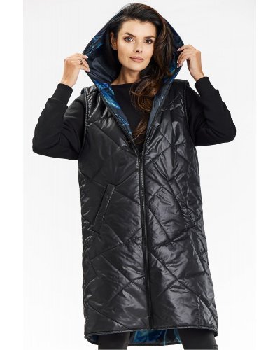 Vesta dama lunga, cu doua fete, neagra, cu gluga, Nehir1 Vesta dama lunga, cu doua fete, neagra, cu gluga, Nehir1 - jojofashion.ro