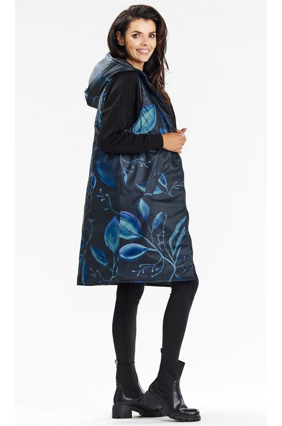 Vesta dama lunga, cu doua fete, neagra, cu gluga, Nehir1 Vesta dama lunga, cu doua fete, neagra, cu gluga, Nehir1 2 - jojofashion.ro