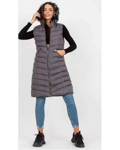 Vesta dama lunga, gri, cu gluga si blanita, Raluka Veste dama, Vesta dama lunga, gri, cu gluga si blanita, Raluka - jojofashion.ro