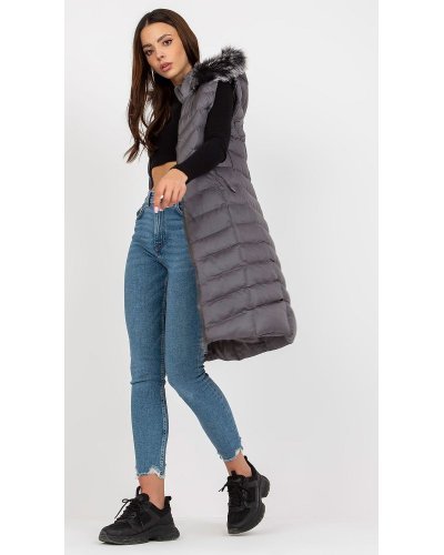 Vesta dama lunga, gri, cu gluga si blanita, Raluka Veste dama, Vesta dama lunga, gri, cu gluga si blanita, Raluka - jojofashion.ro