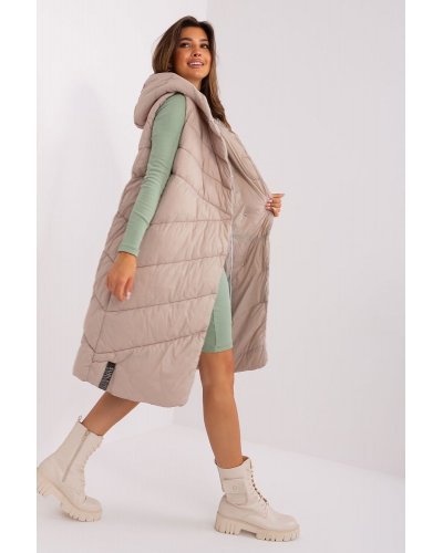 Vesta dama lunga matlasata, oversize, bej, captusita, cu gluga si buzunare, Salma Veste dama, Vesta dama lunga matlasata, oversize, bej, captusita, cu gluga si buzunare, Salma - jojofashion.ro