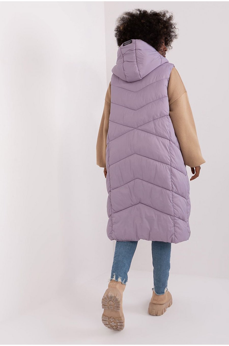 Vesta dama lunga matlasata, oversize, lila, captusita, cu gluga si buzunare, Salma 2 - jojofashion.ro