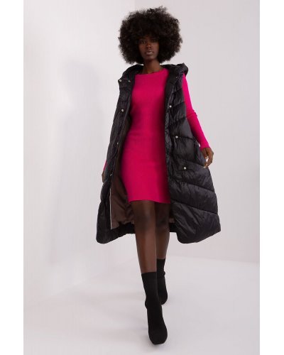 Vesta dama lunga matlasata, oversize, neagra, captusita, cu gluga si buzunare, Salma Veste dama, Vesta dama lunga matlasata, oversize, neagra, captusita, cu gluga si buzunare, Salma - jojofashion.ro