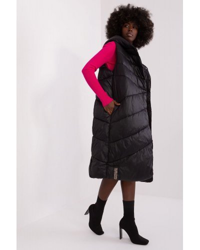 Vesta dama lunga matlasata, oversize, neagra, captusita, cu gluga si buzunare, Salma Veste dama, Vesta dama lunga matlasata, oversize, neagra, captusita, cu gluga si buzunare, Salma - jojofashion.ro