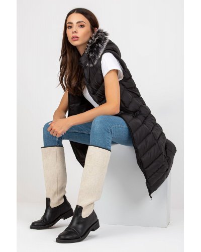 Vesta dama lunga, neagra, cu gluga si blanita, Raluka Veste dama, Vesta dama lunga, neagra, cu gluga si blanita, Raluka - jojofashion.ro