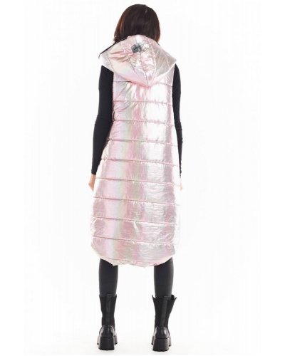 Vesta dama lunga oversize, roz cu reflexii argintii, asimetrica, cu gluga, Stacy Vesta dama lunga oversize, roz cu reflexii argintii, asimetrica, cu gluga, Stacy - jojofashion.ro