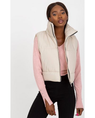 Vesta dama matlasata scurta, bej, cu guler inalt, Sindee Veste dama, Vesta dama matlasata scurta, bej, cu guler inalt, Sindee - jojofashion.ro