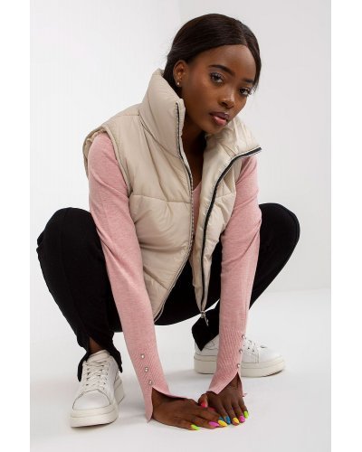 Vesta dama matlasata scurta, bej, cu guler inalt, Sindee Veste dama, Vesta dama matlasata scurta, bej, cu guler inalt, Sindee - jojofashion.ro