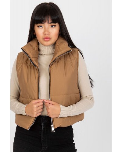 Vesta dama matlasata scurta, maro, cu guler inalt, Sindee Veste dama, Vesta dama matlasata scurta, maro, cu guler inalt, Sindee - jojofashion.ro