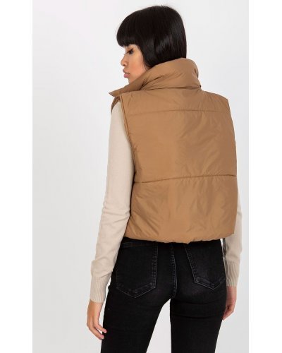 Vesta dama matlasata scurta, maro, cu guler inalt, Sindee Veste dama, Vesta dama matlasata scurta, maro, cu guler inalt, Sindee - jojofashion.ro