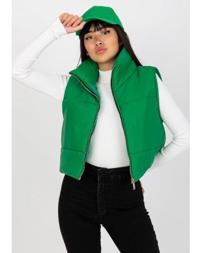 Vesta dama matlasata scurta, verde, cu guler inalt, Sindee Vesta dama matlasata scurta, verde, cu guler inalt, Sindee - jojofashion.ro