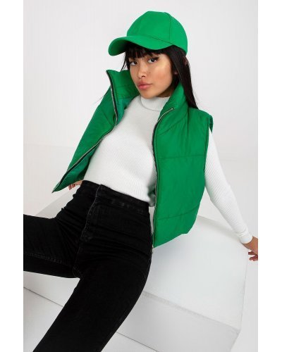 Vesta dama matlasata scurta, verde, cu guler inalt, Sindee Geci dama, Vesta dama matlasata scurta, verde, cu guler inalt, Sindee - jojofashion.ro