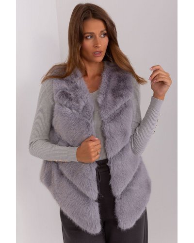 Vesta dama midi, din blana eco, gri, asimetrica, Odette Veste dama, Vesta dama midi, din blana eco, gri, asimetrica, Odette - jojofashion.ro