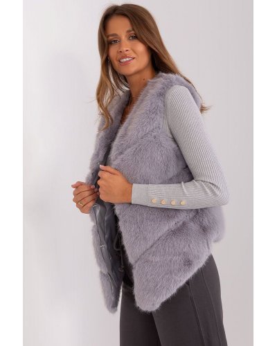 Vesta dama midi, din blana eco, gri, asimetrica, Odette Veste dama, Vesta dama midi, din blana eco, gri, asimetrica, Odette - jojofashion.ro