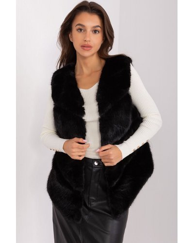 Vesta dama midi, din blana eco, neagra, asimetrica, Odette Veste dama, Vesta dama midi, din blana eco, neagra, asimetrica, Odette - jojofashion.ro