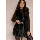 Vesta dama midi, din blana eco neagra, cu gluga si cordon, Kanita 2 - jojofashion.ro
