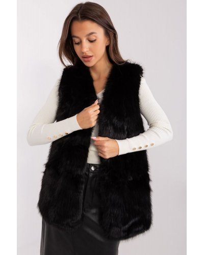 Vesta dama midi, din blana eco, neagra, Sacha Veste dama, Vesta dama midi, din blana eco, neagra, Sacha - jojofashion.ro