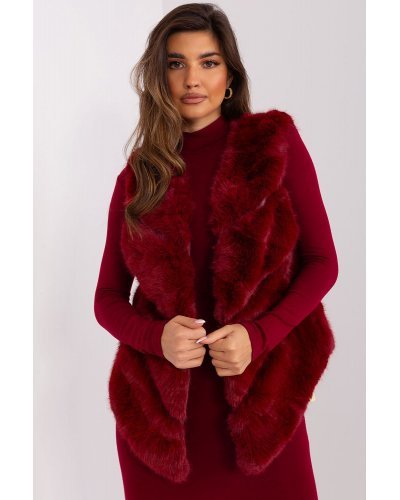 Vesta dama midi, din blana eco, rosie, asimetrica, Odette Geci dama, Vesta dama midi, din blana eco, rosie, asimetrica, Odette - jojofashion.ro