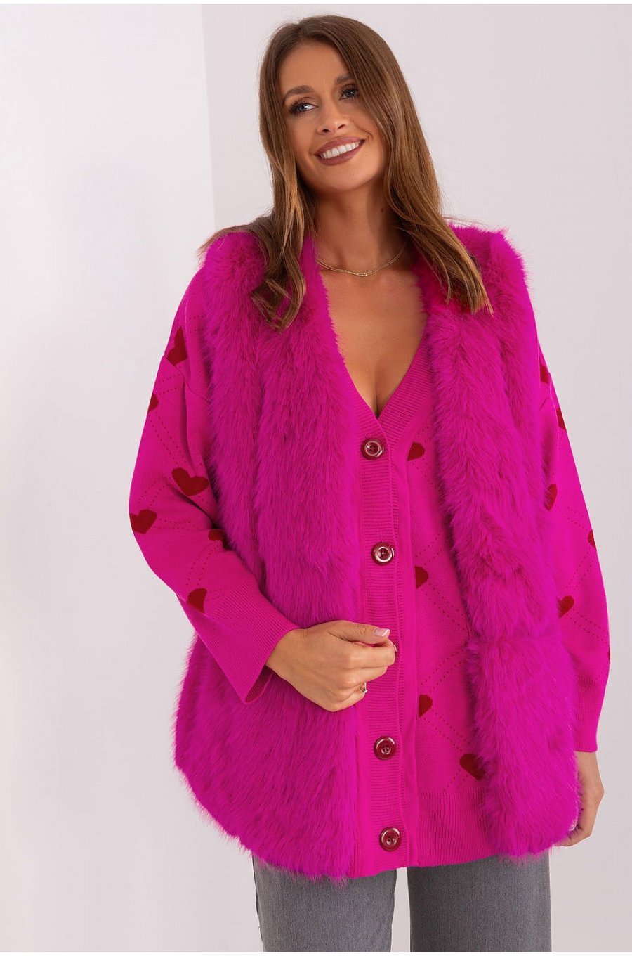 Vesta dama midi, din blana eco, roz fucsia, Sacha3 Vesta dama midi, din blana eco, roz fucsia, Sacha3 1 - jojofashion.ro