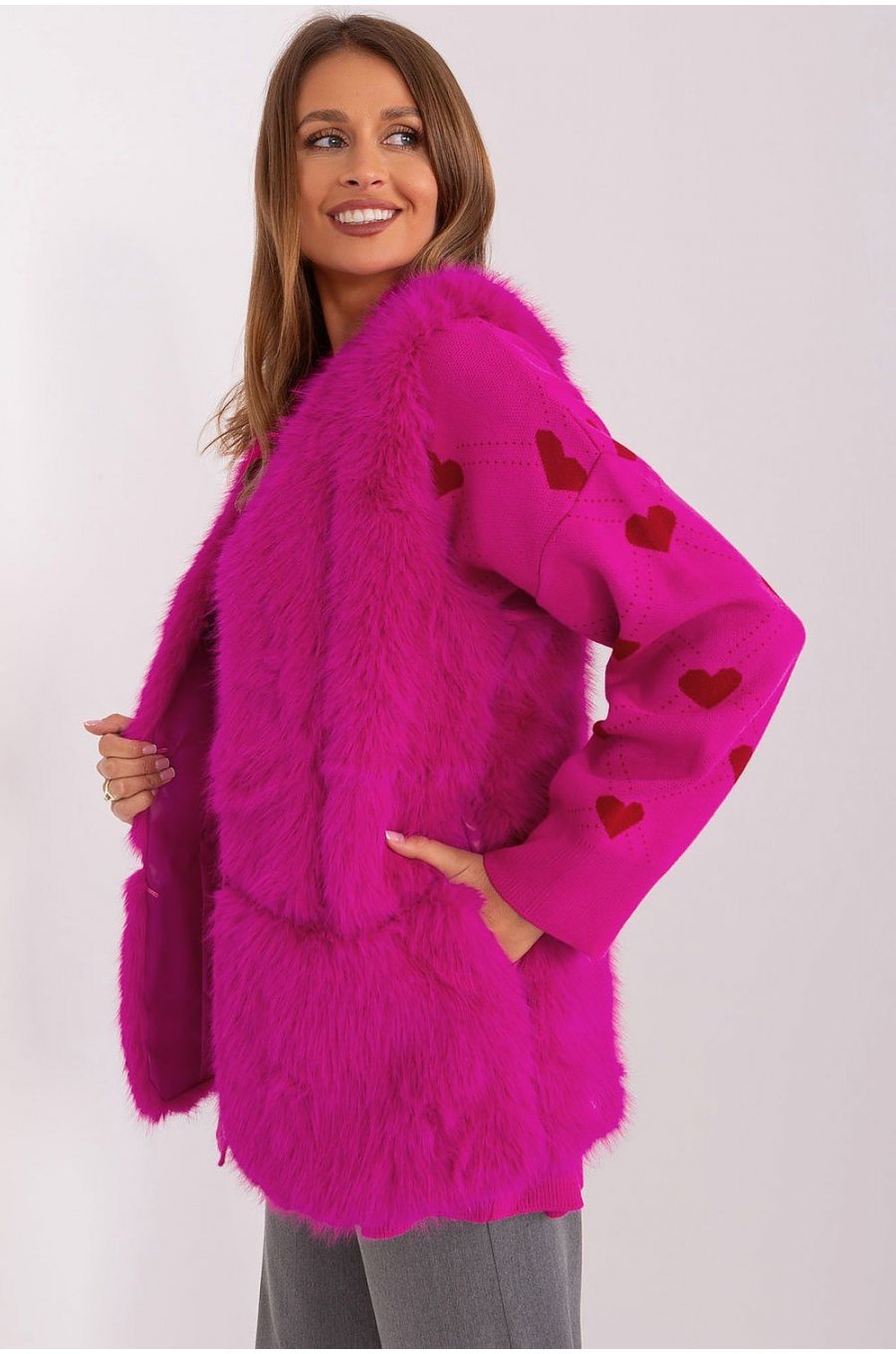 Vesta dama midi, din blana eco, roz fucsia, Sacha3 Vesta dama midi, din blana eco, roz fucsia, Sacha3 2 - jojofashion.ro