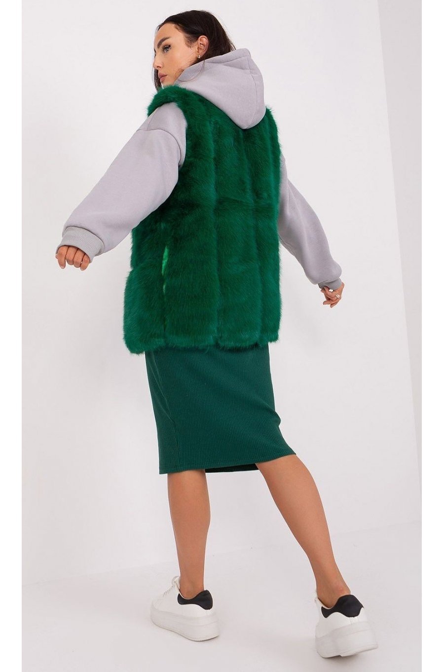 Vesta dama midi, din blana eco, verde, Sacha1 Vesta dama midi, din blana eco, verde, Sacha1 2 - jojofashion.ro