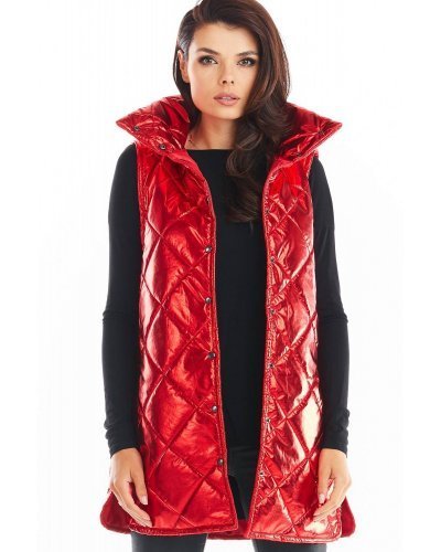 Vesta dama midi matlasata, rosie, lucioasa, cu guler inalt, Gwen Vesta dama midi matlasata, rosie, lucioasa, cu guler inalt, Gwen - jojofashion.ro