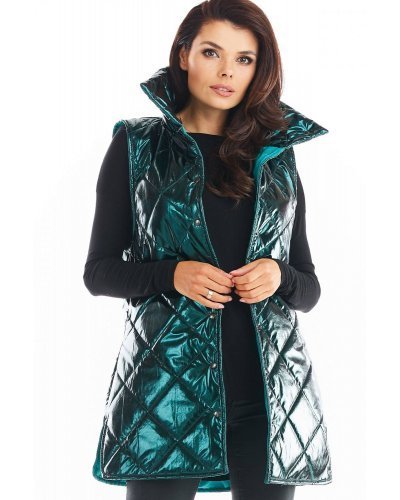 Vesta dama midi matlasata, verde, lucioasa, cu guler inalt, Gwen Vesta dama midi matlasata, verde, lucioasa, cu guler inalt, Gwen - jojofashion.ro