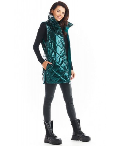 Vesta dama midi matlasata, verde, lucioasa, cu guler inalt, Gwen Vesta dama midi matlasata, verde, lucioasa, cu guler inalt, Gwen - jojofashion.ro
