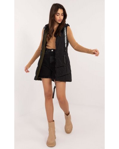Vesta dama neagra cu doua fete, midi, din fas, cu gluga, Sayya2 Geci dama, Vesta dama neagra cu doua fete, midi, din fas, cu gluga, Sayya2 - jojofashion.ro