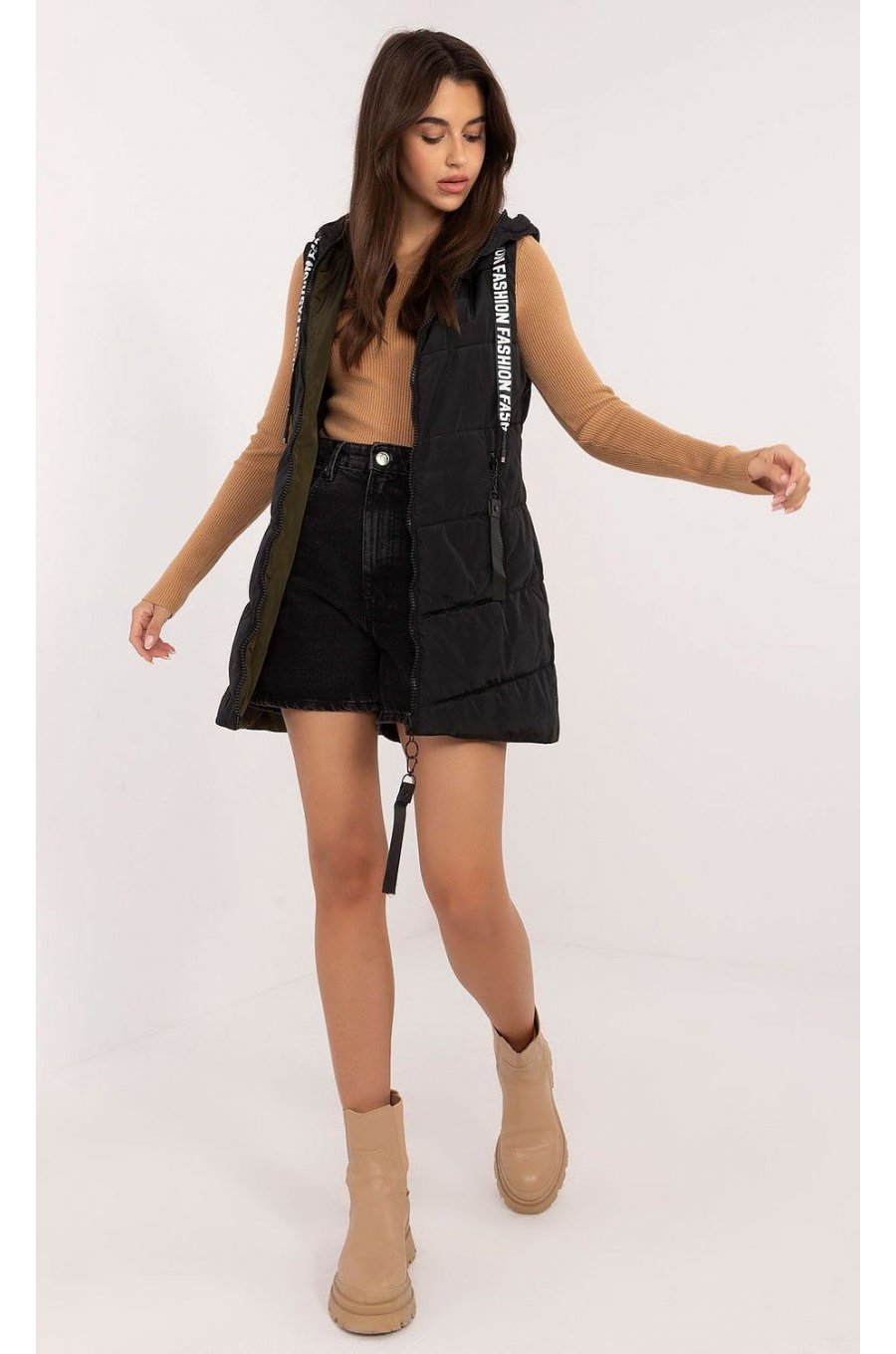 Vesta dama neagra cu doua fete, midi, din fas, cu gluga, Sayya2 Vesta dama neagra cu doua fete, midi, din fas, cu gluga, Sayya2 1 - jojofashion.ro