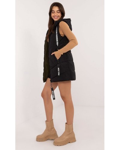 Vesta dama neagra cu doua fete, midi, din fas, cu gluga, Sayya2 Geci dama, Vesta dama neagra cu doua fete, midi, din fas, cu gluga, Sayya2 - jojofashion.ro