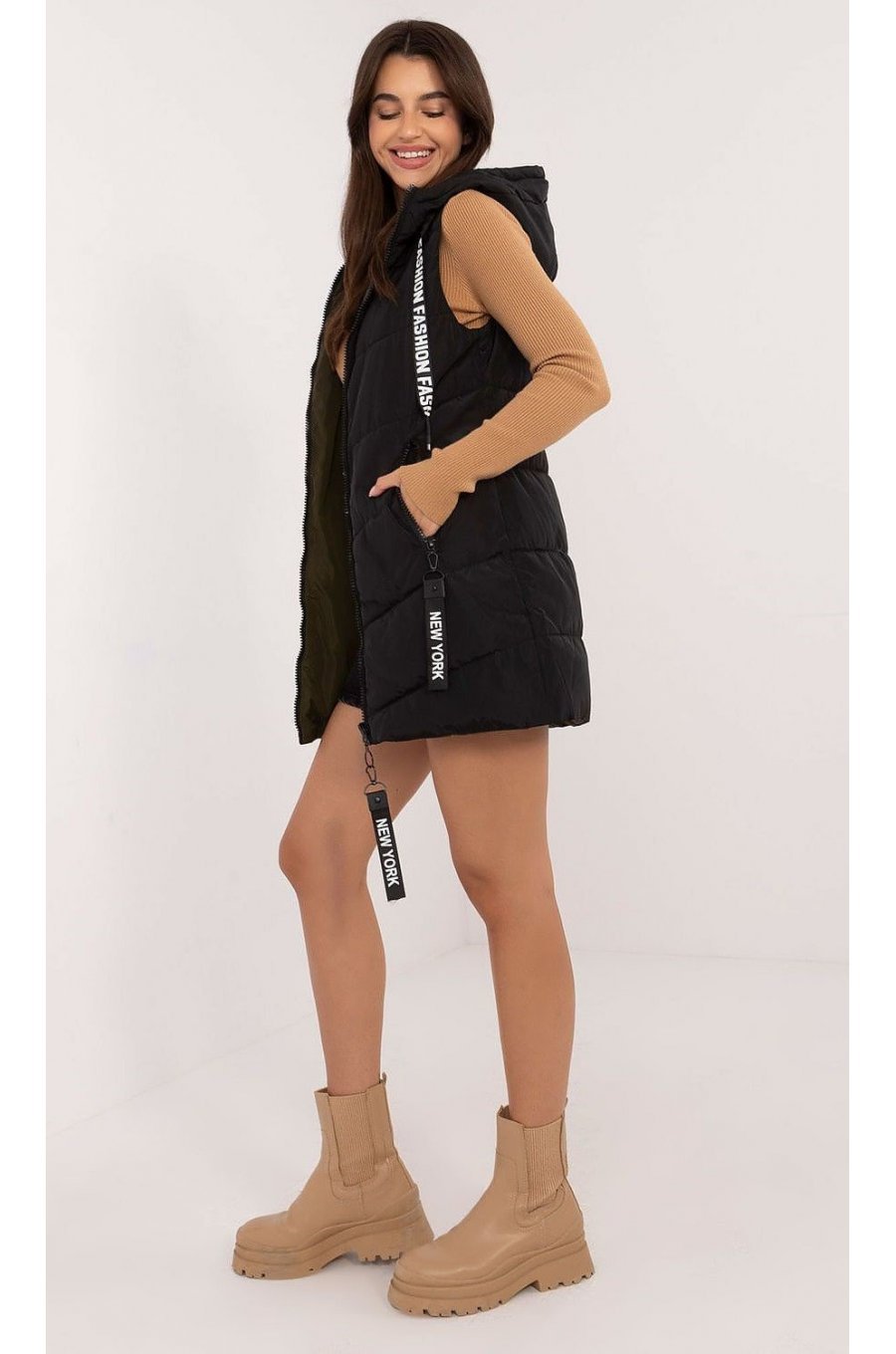 Vesta dama neagra cu doua fete, midi, din fas, cu gluga, Sayya2 Vesta dama neagra cu doua fete, midi, din fas, cu gluga, Sayya2 2 - jojofashion.ro