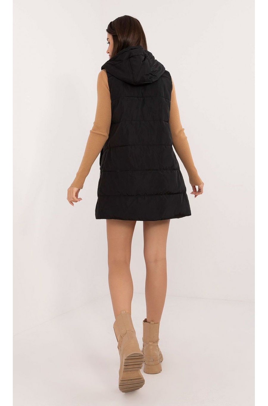 Vesta dama neagra cu doua fete, midi, din fas, cu gluga, Sayya2 Vesta dama neagra cu doua fete, midi, din fas, cu gluga, Sayya2 3 - jojofashion.ro