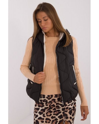 Vesta dama neagra MBM, matlasata, cu puf si gluga, Ruky1 Veste dama, Vesta dama neagra MBM, matlasata, cu puf si gluga, Ruky1 - jojofashion.ro