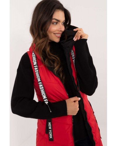 Vesta dama rosie cu doua fete, midi, din fas, cu gluga, Sayya3 Veste dama, Vesta dama rosie cu doua fete, midi, din fas, cu gluga, Sayya3 - jojofashion.ro