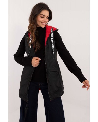 Vesta dama rosie cu doua fete, midi, din fas, cu gluga, Sayya3 Veste dama, Vesta dama rosie cu doua fete, midi, din fas, cu gluga, Sayya3 - jojofashion.ro