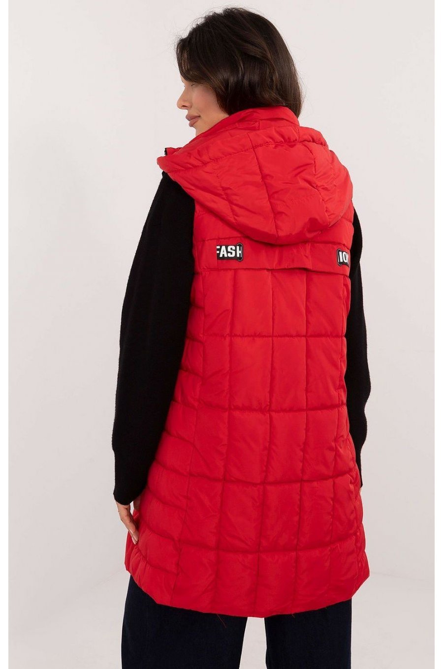 Vesta dama rosie matlasata, midi, cu gluga, Shania3 Vesta dama rosie matlasata, midi, cu gluga, Shania3 3 - jojofashion.ro