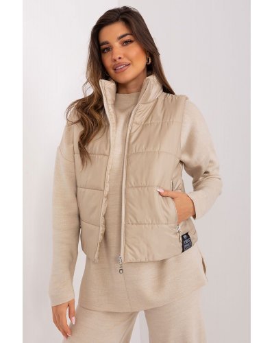 Vesta dama scurta, bej, cu buzunare si guler inalt, Sonya Veste dama, Vesta dama scurta, bej, cu buzunare si guler inalt, Sonya - jojofashion.ro